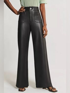 Maeve Anthropologie Colette Wide Leg Faux Leather Pants Black 14